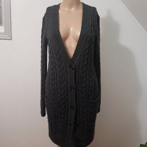 Club Monaco 100% Wool Chunky Knit Button Front Cardigan Charcoal Grey Sz XS